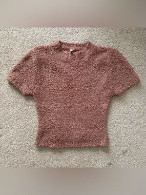 Skims Cozy Textured Short Sleeve Sweater - Dusty Rose L/XL